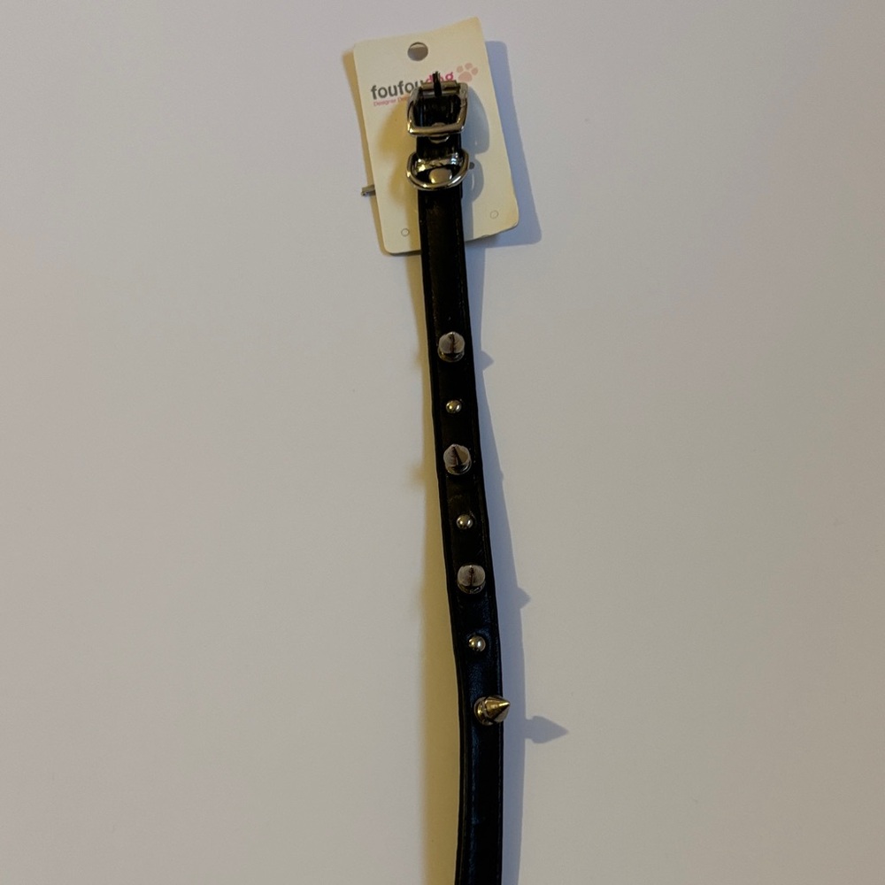14” Foufou Dog Studded Black Faux Leather Collar